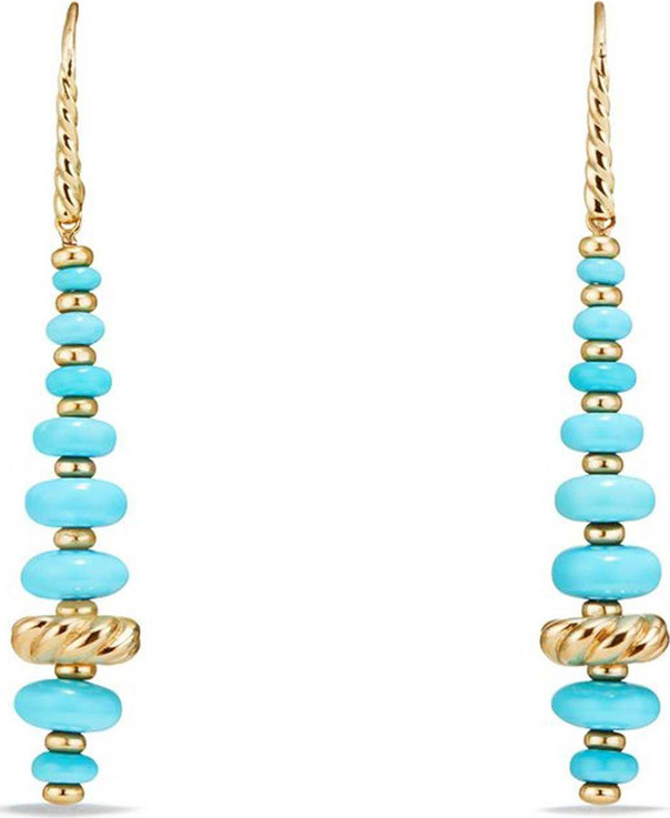 David Yurman 18k Gold Rio Rondelle Drop Earrings in Turquoise