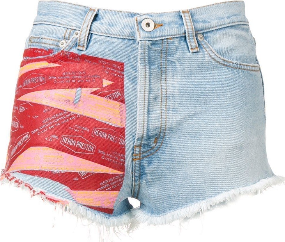 Heron Preston tape print denim shorts