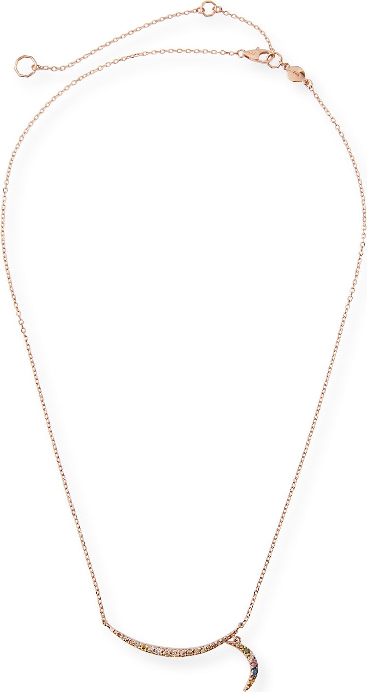 Stevie Wren 14k Rose Gold Rainbow Diamond Crescent Moon Necklace