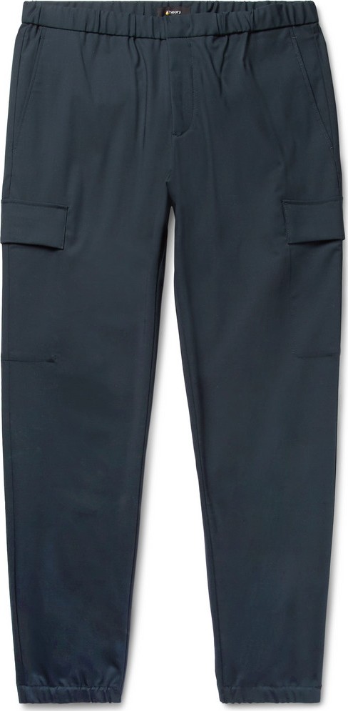 Theory Navy Slim-Fit Tapered Stretch Wool-Blend Trousers