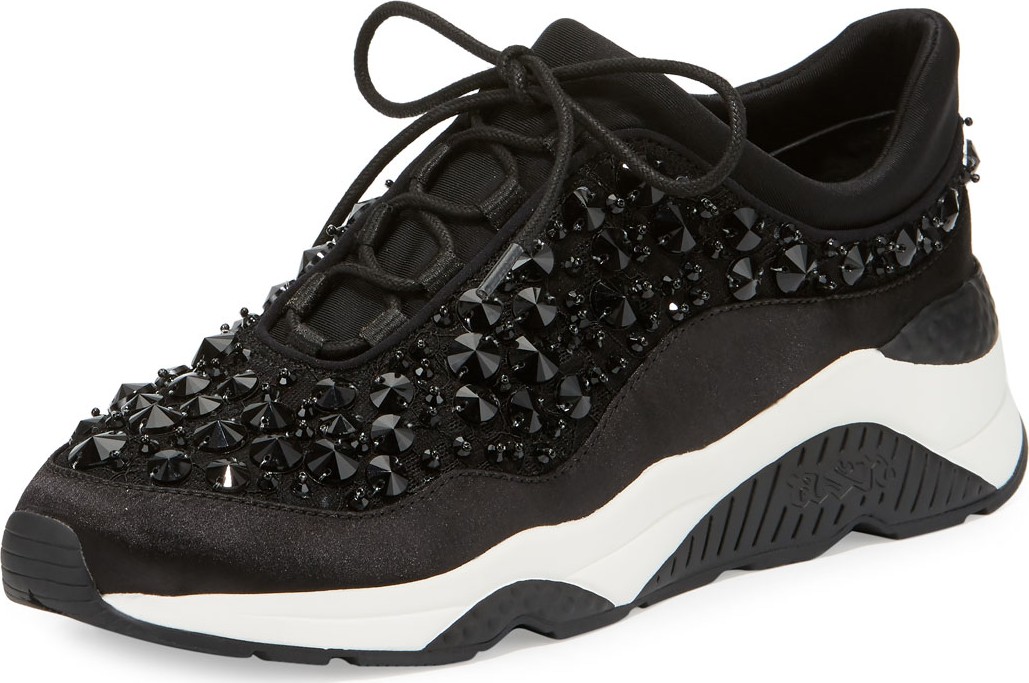 ASH Muse Beaded Lace-Up Sneakers, Black