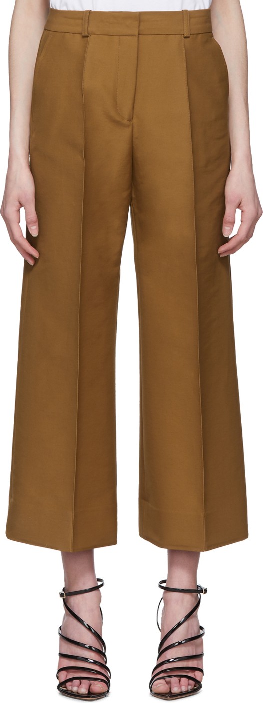 VICTORIA, VICTORIA BECKHAM Tan Double Cloth Cropped Chino Culottes