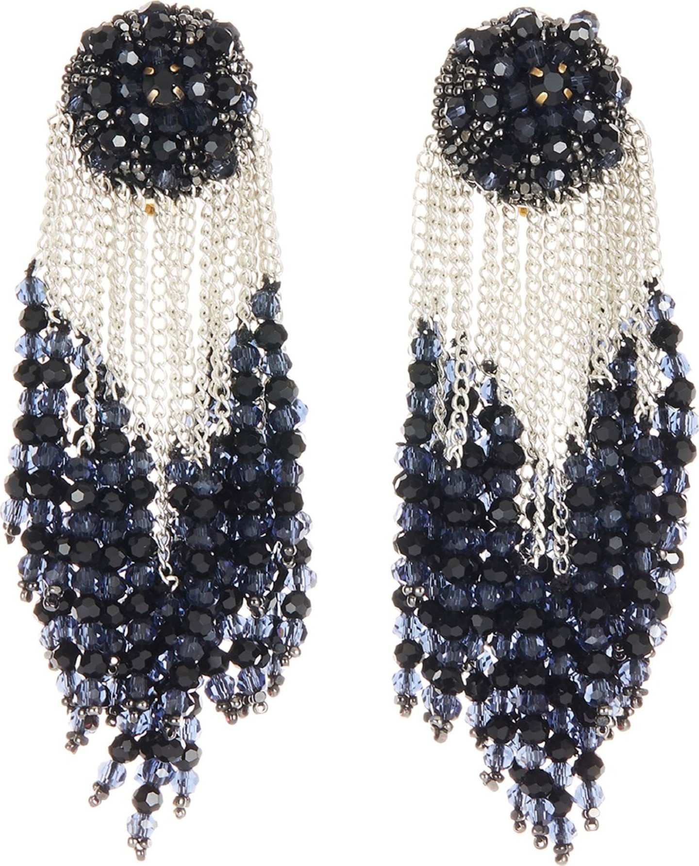 Oscar De La Renta Chain Cluster Beaded Clip Earrings