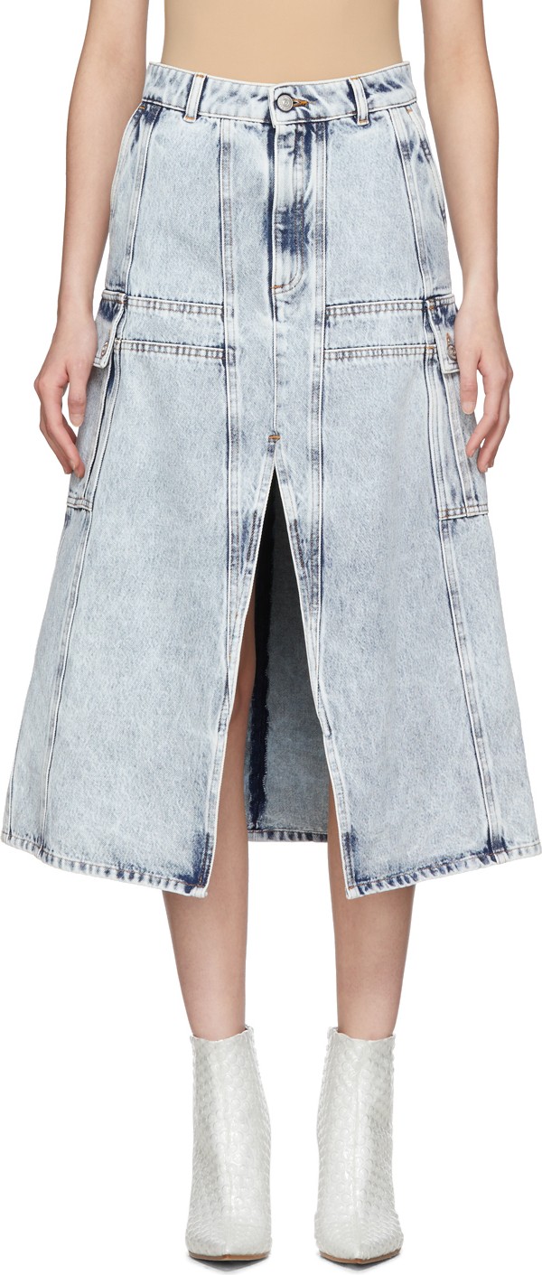 MM6 Maison Margiela Blue Denim A-Line Cargo Skirt