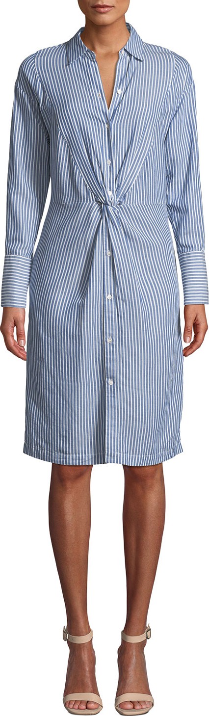 Vince Stripe Shirt Dress w/ Twist Front