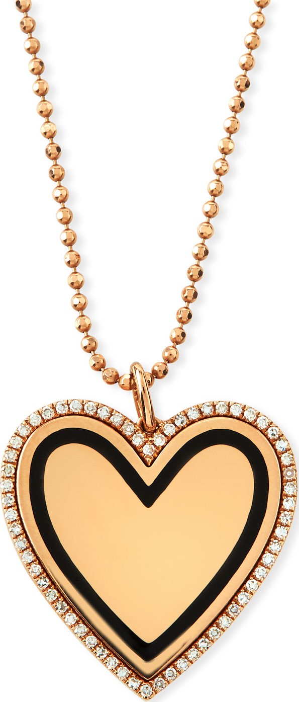 EF Collection 14k Gold & Black Enamel Heart Pendant Necklace w/ Diamonds
