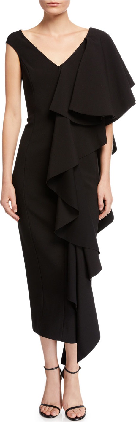 Solace London Alora Ruffle V-Neck Cocktail Dress