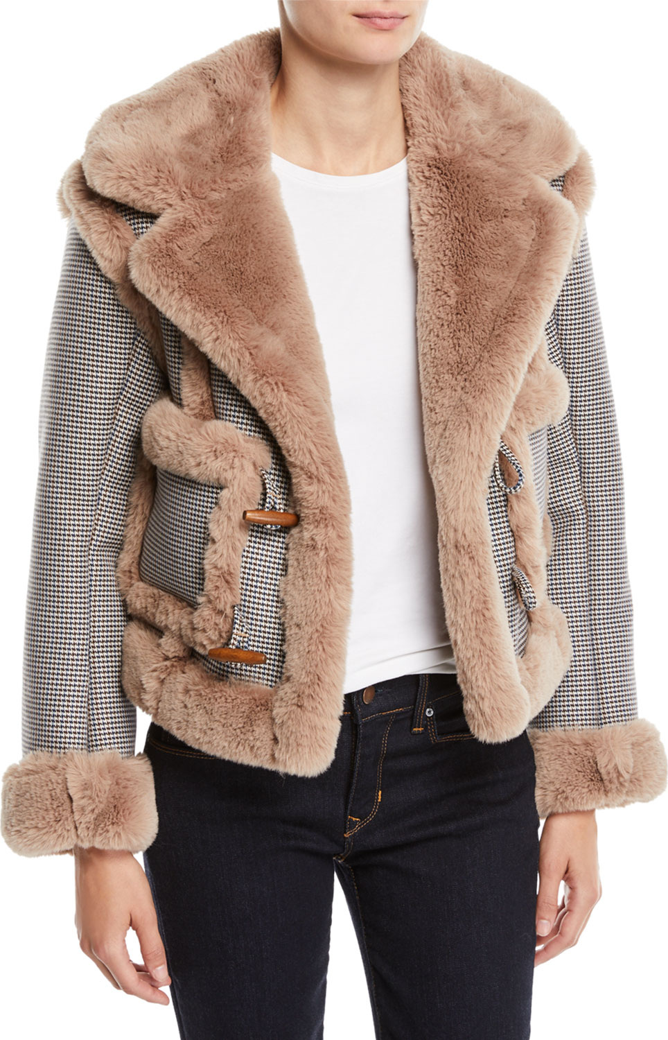 Opening Ceremony Insomniac Reversible Faux-Fur Houndstooth Jacket