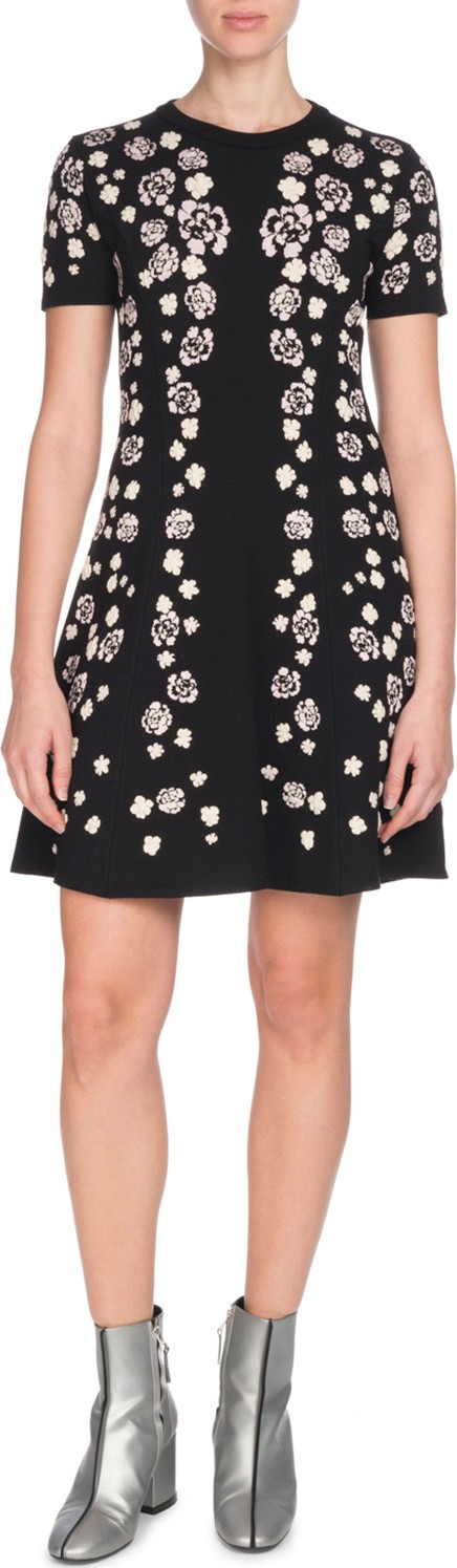 KENZO Short-Sleeve Floral Fit-and-Flare Dress