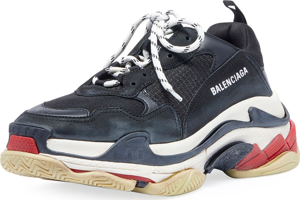 Balenciaga Men's Triple S Mesh & Leather Sneakers, Black