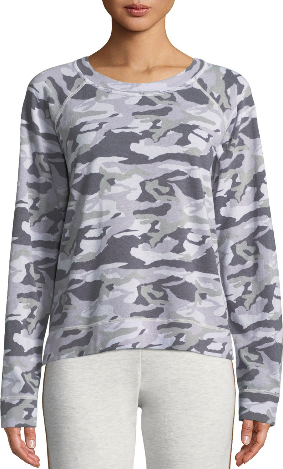 MONROW Camo-Print Raglan Crewneck Top