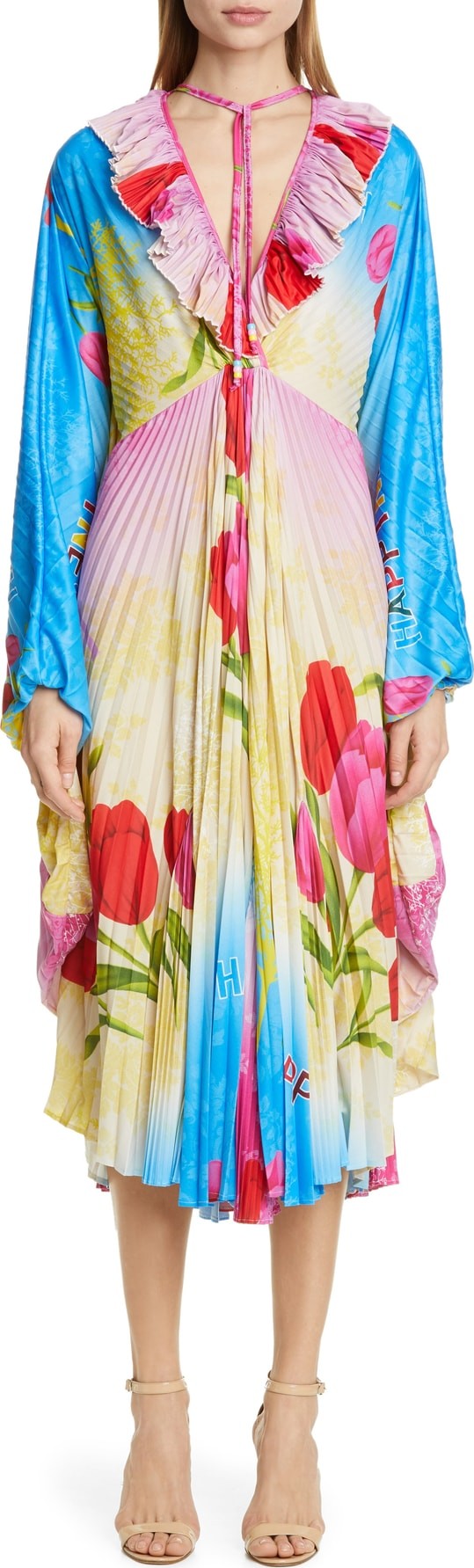 Vetements Happiness Print Plissé Midi Dress