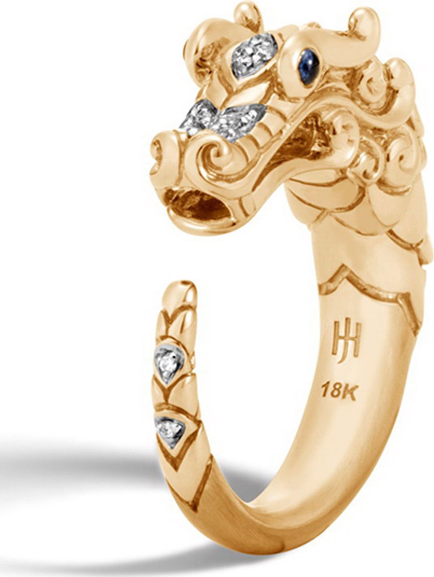 John Hardy Legends Naga 18k Brushed Gold Ring with Diamonds, Size 6