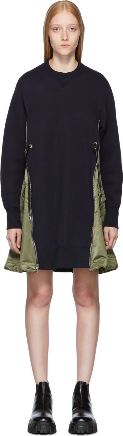 Sacai Navy Spongy Sweatshirt Dress