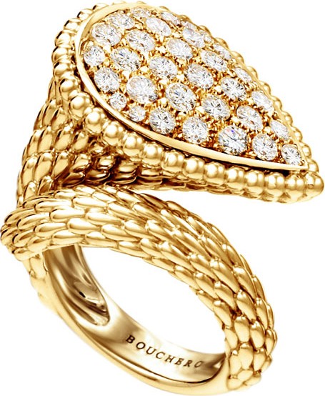 Boucheron Serpent Boheme 18k Rose Gold Diamond Large Ring, Size 54