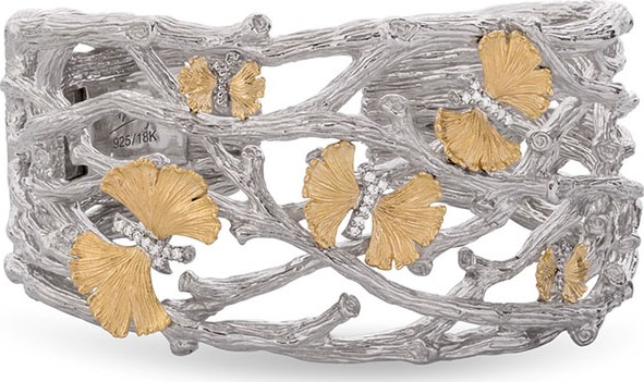 Michael Aram Butterfly Ginkgo 18K & Sterling Silver Cuff with Diamonds