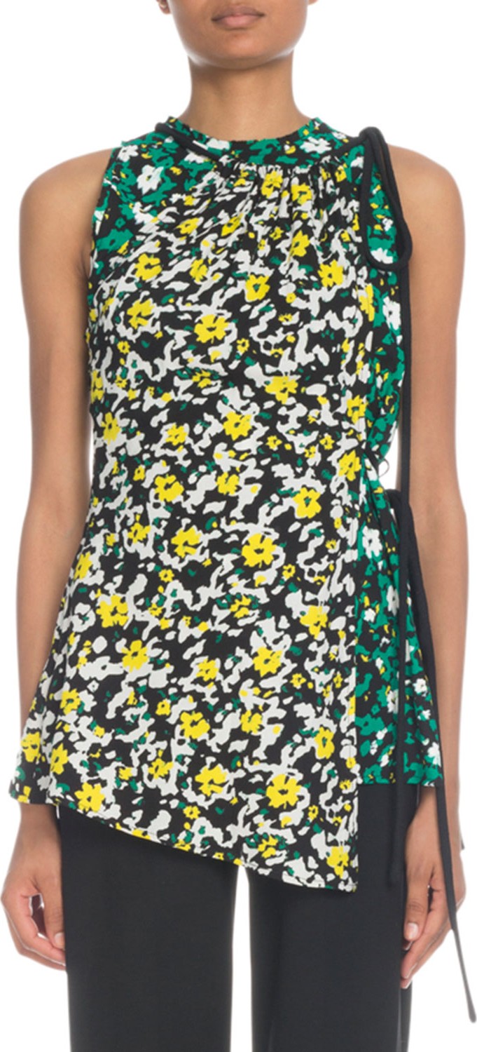 Proenza Schouler Sleeveless Asymmetric Wildflower-Print Viscose Top