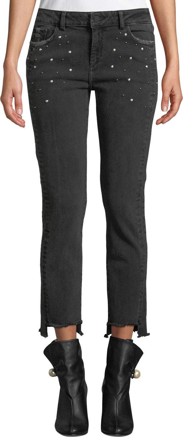 DL1961 Mara Studded Step-Hem Ankle Skinny Jeans