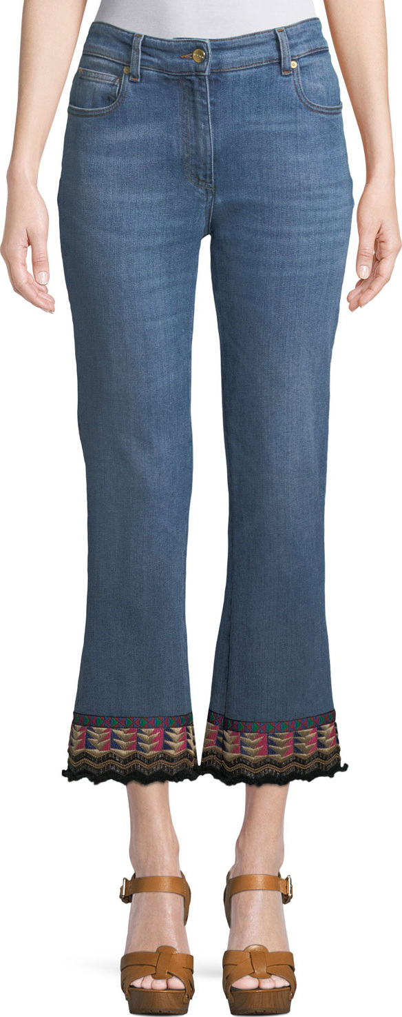 Etro Cropped Jeans w/ Passementerie Detail