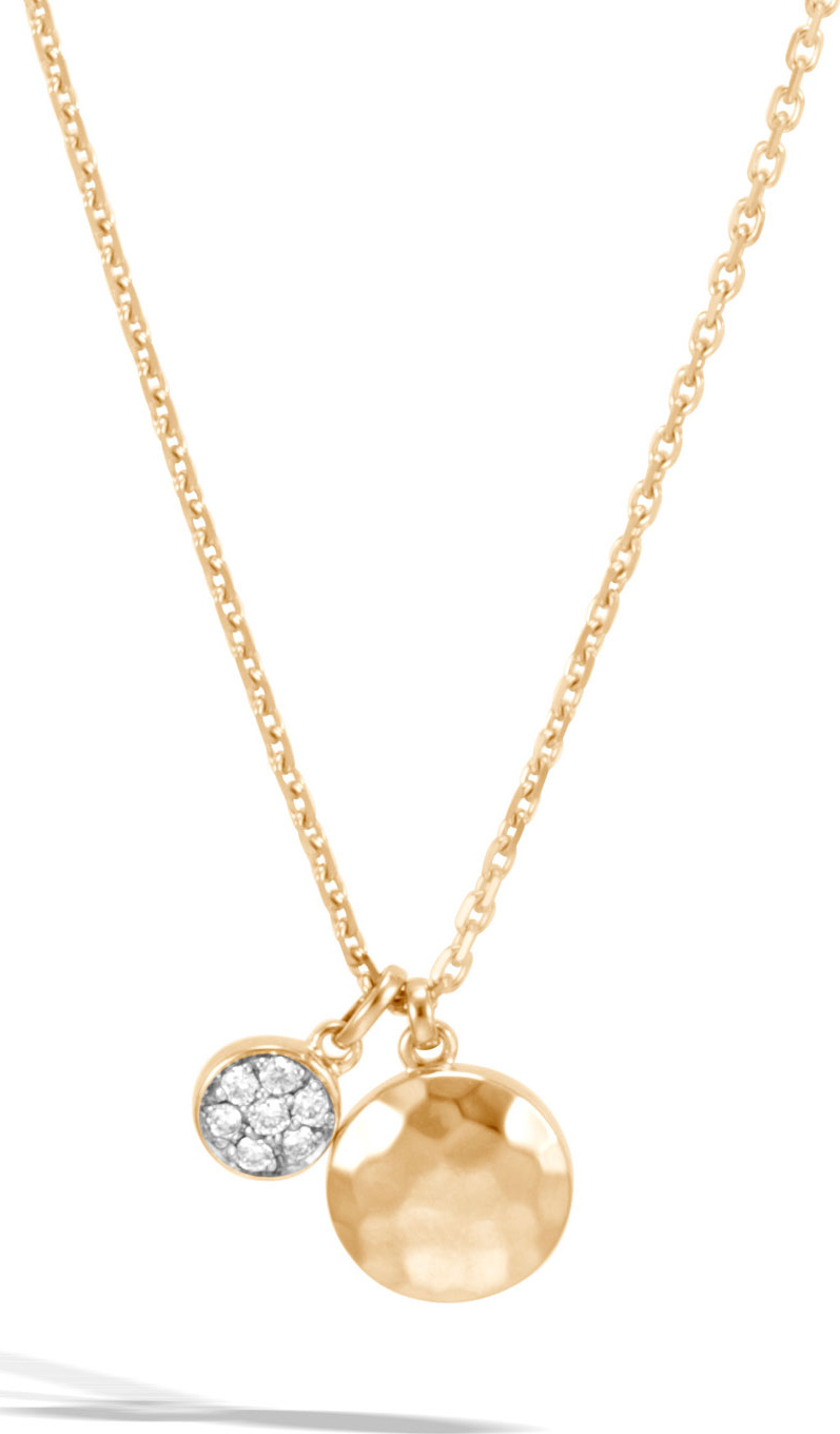 John Hardy 18k Gold Dot Hammered Diamond Pendant Necklace