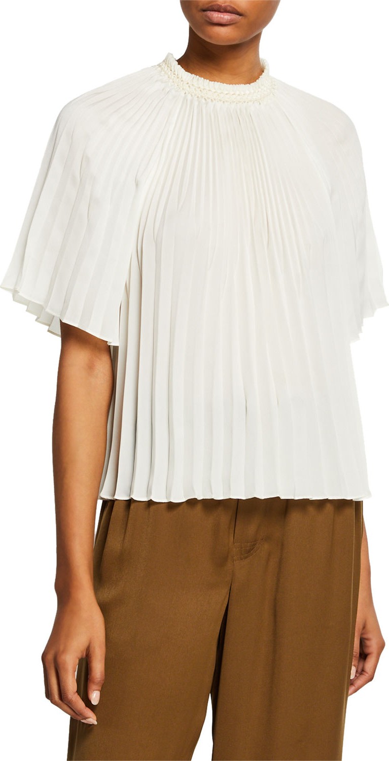 Vince Pleated Crewneck Short-Sleeve Top