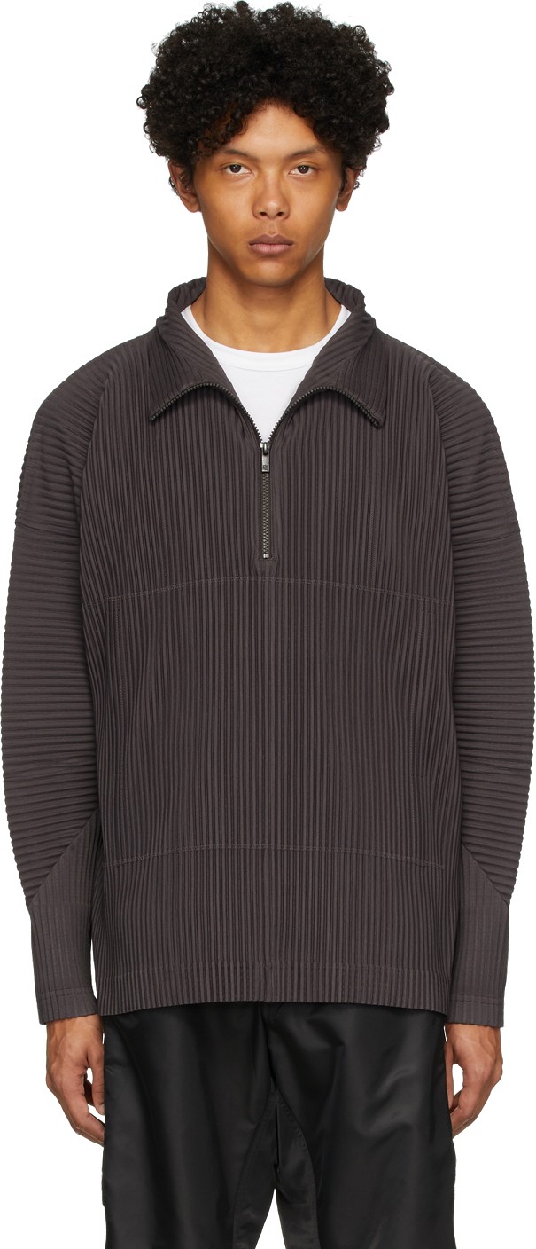 Homme Plissé Issey Miyake Grey Pleated Half-Zip Pullover