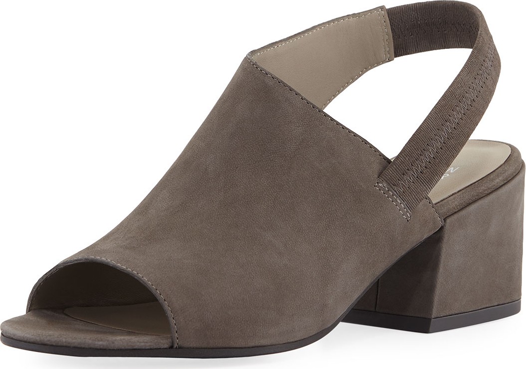 Eileen Fisher Leigh Nubuck Slingback Block-Heel Sandals