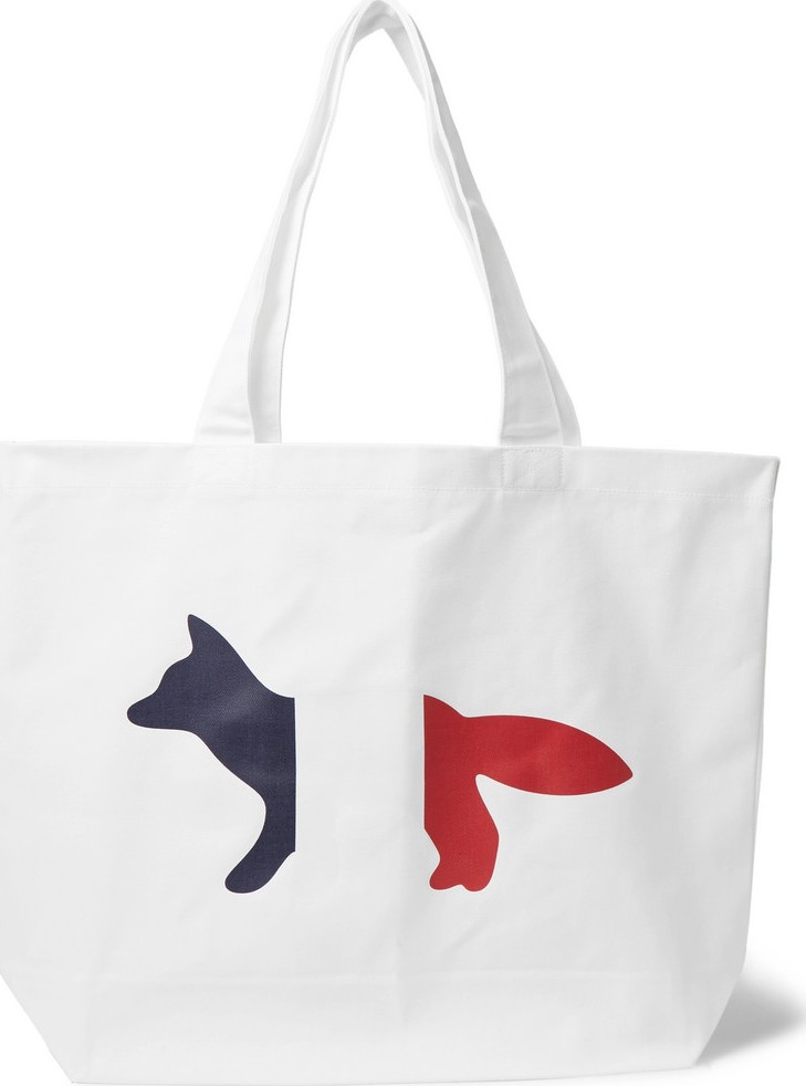 Maison Kitsune Logo-Print Cotton-Blend Twill Tote Bag