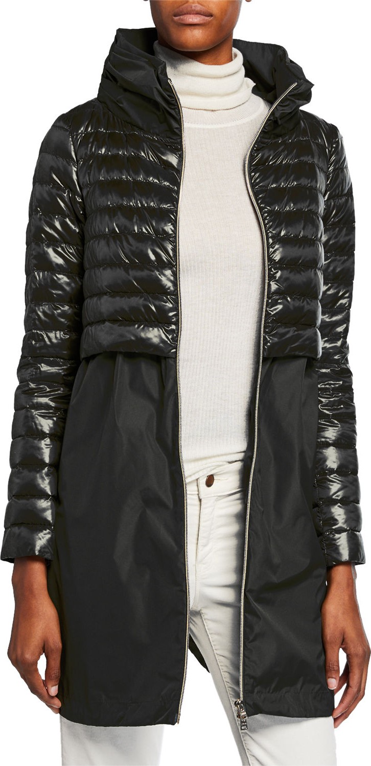 Herno Nyltft Mixed-Media Hooded Parka Coat