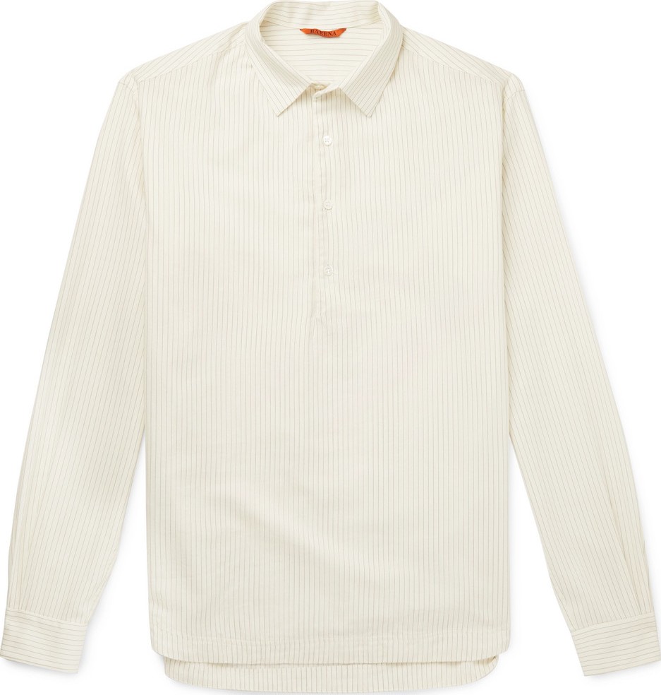 Barena Striped Cotton and Wool-Blend Half-Placket Shirt