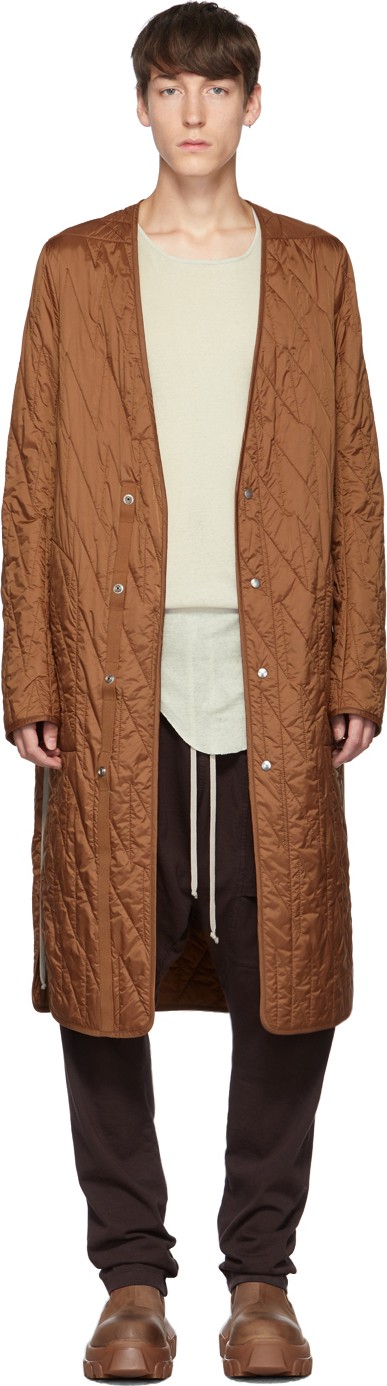 Rick Owens Brown Long Quilted Liner Coat