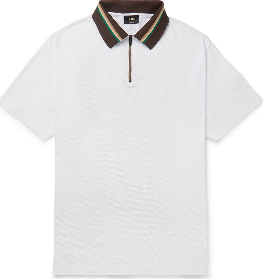 Fendi Open-Knit Cotton Half-Zip Polo Shirt