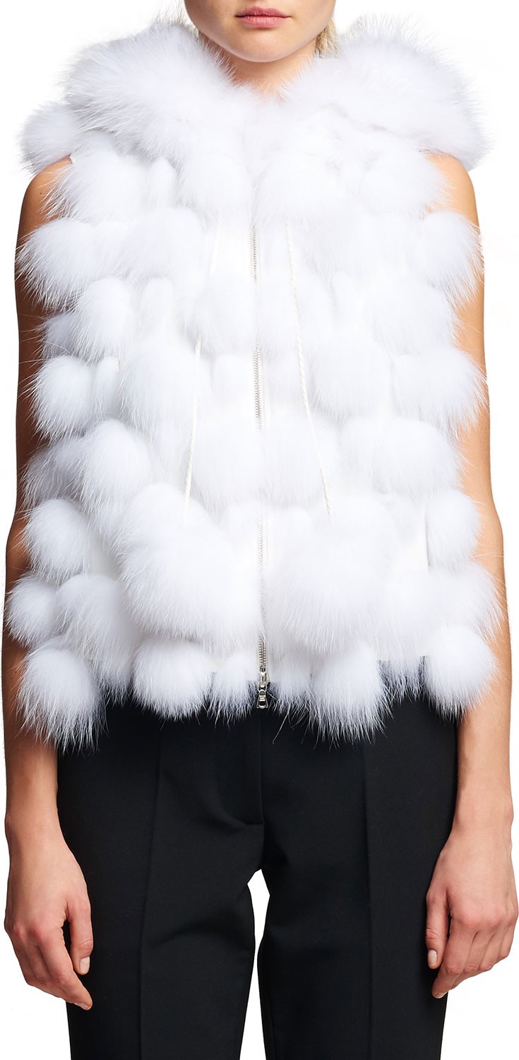 Oscar De La Renta Fox Fur Hooded Zip-Front Vest