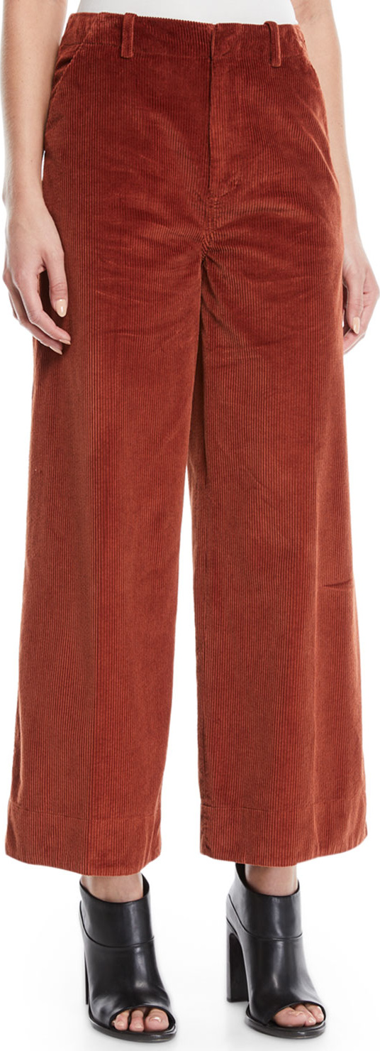 Elizabeth And James Oakley Semi-Fitted Flared Cropped Corduroy Pants w/ Mitered Back
