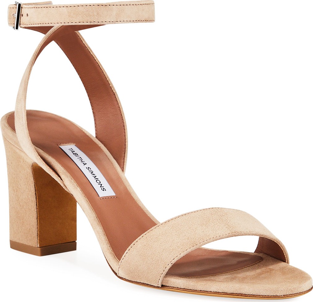Tabitha Simmons Leticia Suede Ankle-Wrap Sandals  Beige