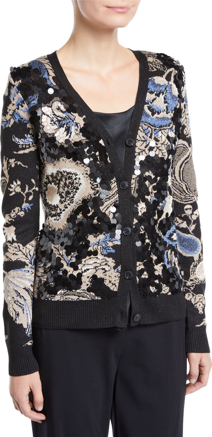Tory Burch Giselle Sequined Print Cardigan