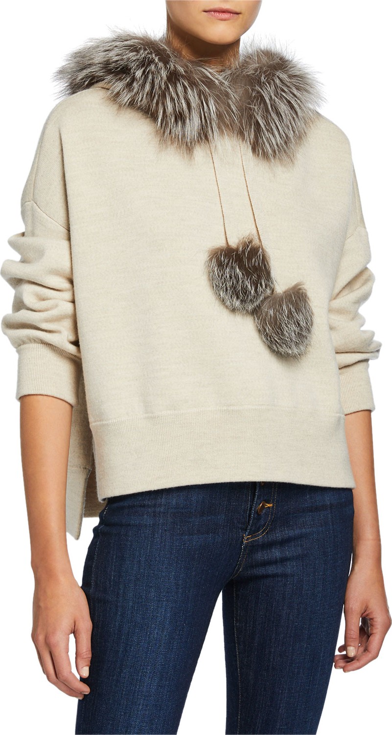 Alice + Olivia Oscar Fur-Trim Oversized Hoodie