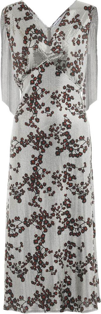 Paco Rabanne Floral lamé midi dress