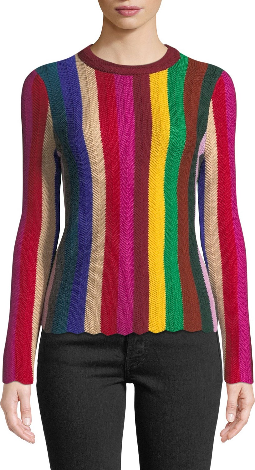 MILLY Vertical Chevron Wool Sweater