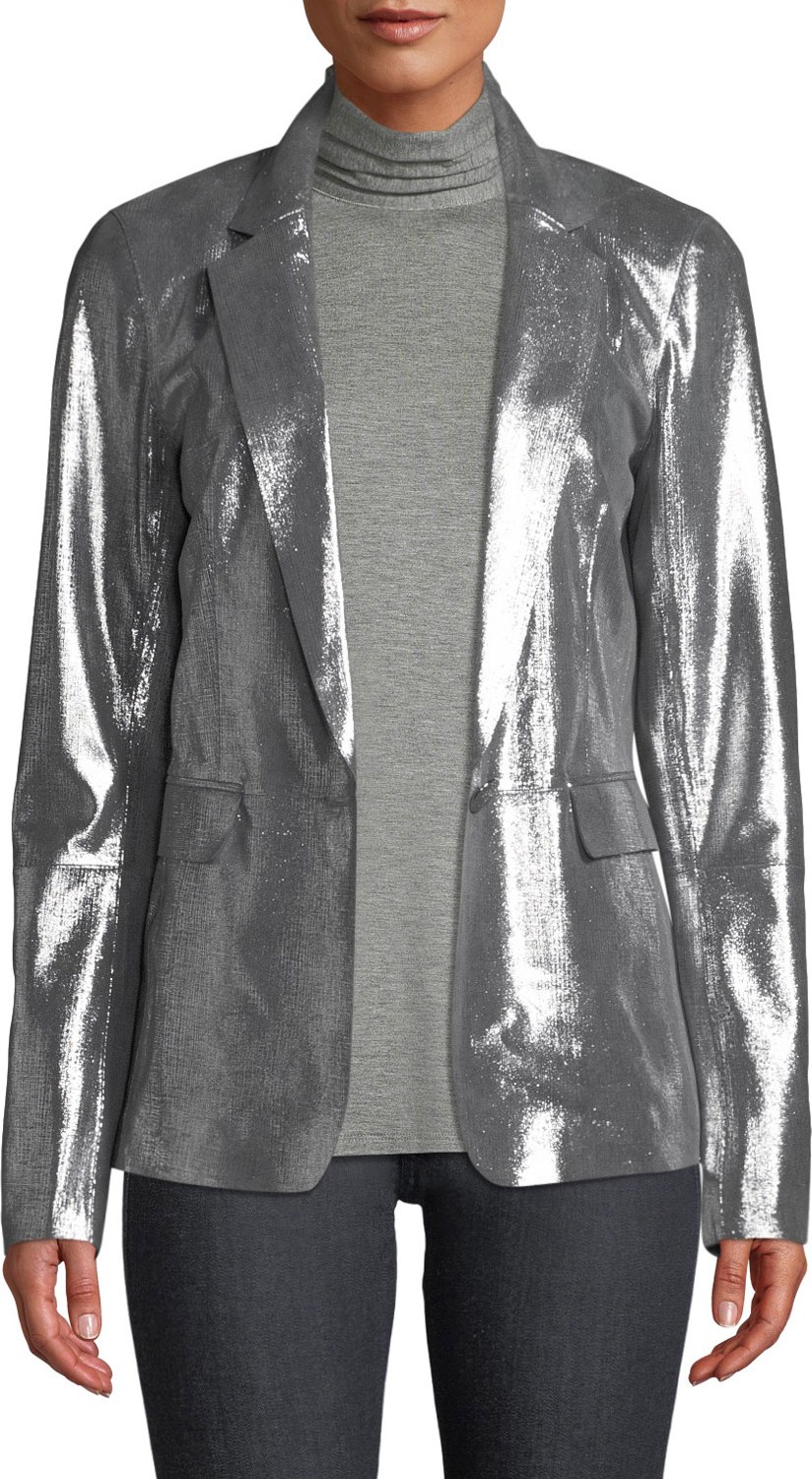 Lafayette 148 New York Lydon Novelty Shimmer Suede One-Button Jacket