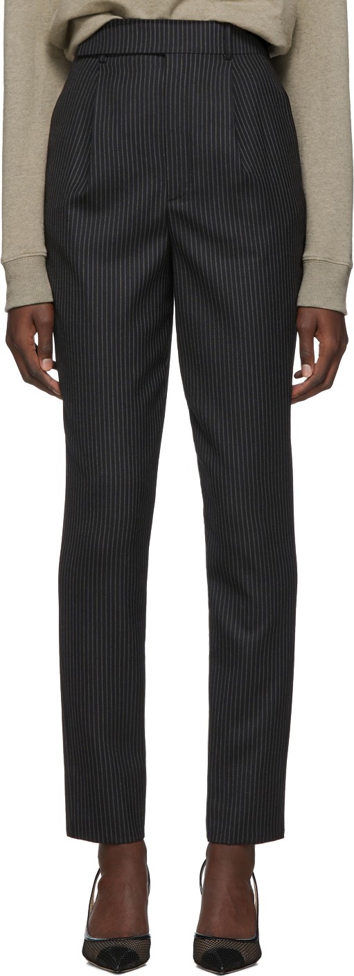 Saint Laurent Black Wool Striped Trousers