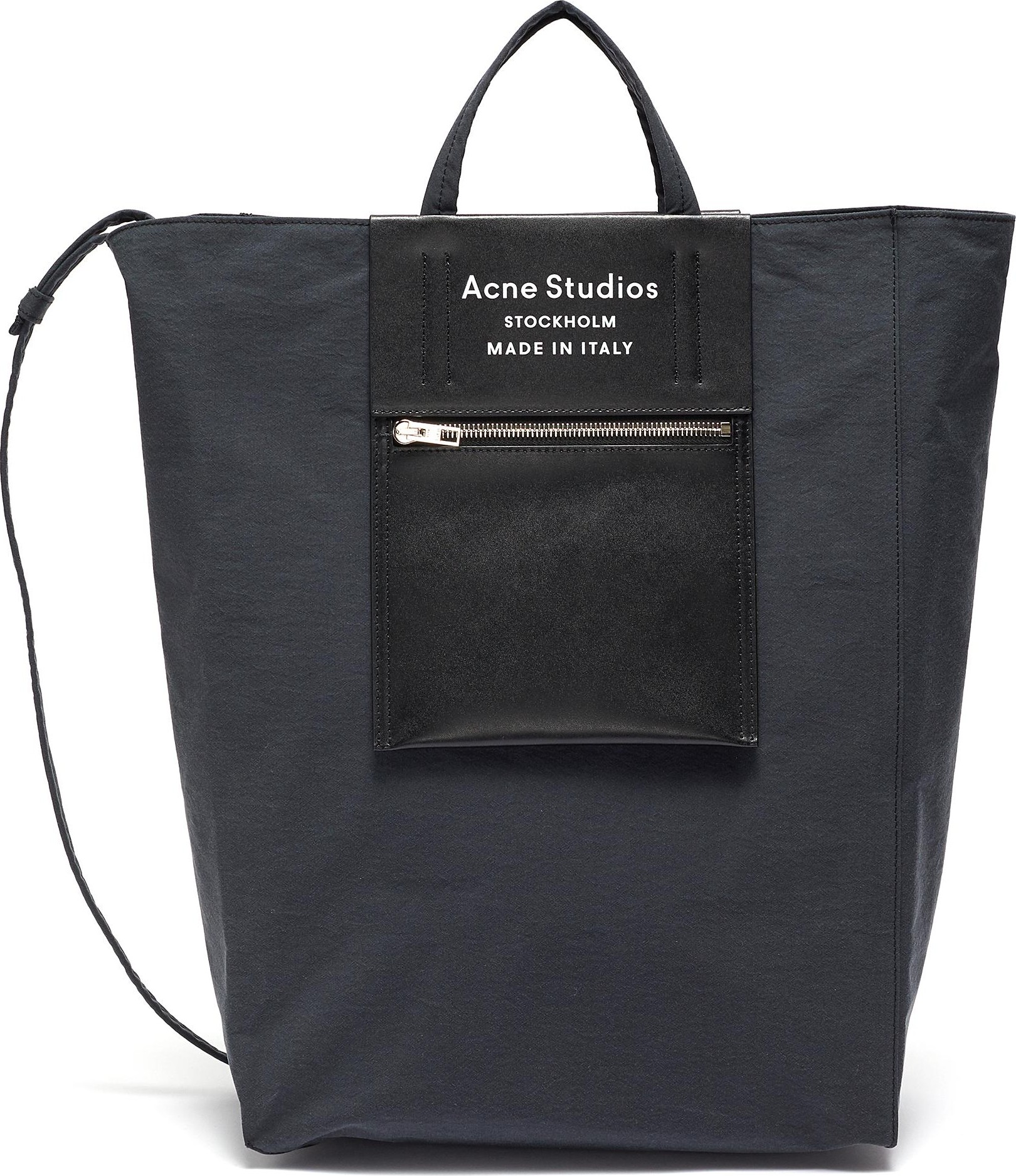 Acne Studios Logo zip pocket leather panelled large tote bag