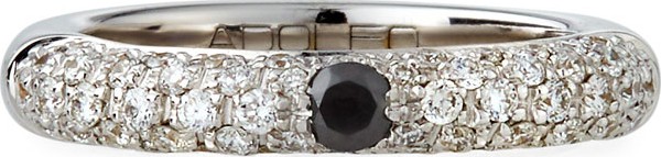 Adolfo Courrier 18K White Gold Diamond Ring with One Black Diamond, Size 6.75