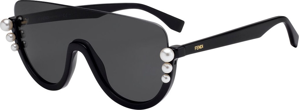 Fendi Semi-Rimless Solid Pane Shield Sunglasses w/ Pearly Beads