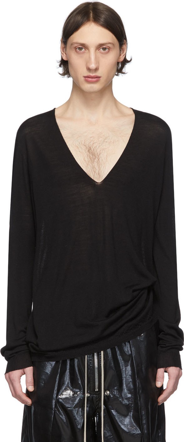 Rick Owens Black Wool V-Neck Sweater