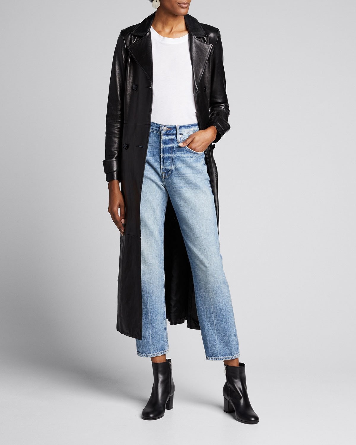 FRAME DENIM Belted Leather Double-Breasted Trench Coat