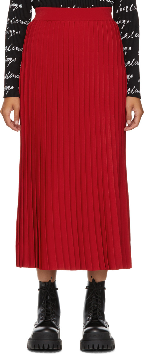 Balenciaga - Red Pleated Elasticized Waist Skirt