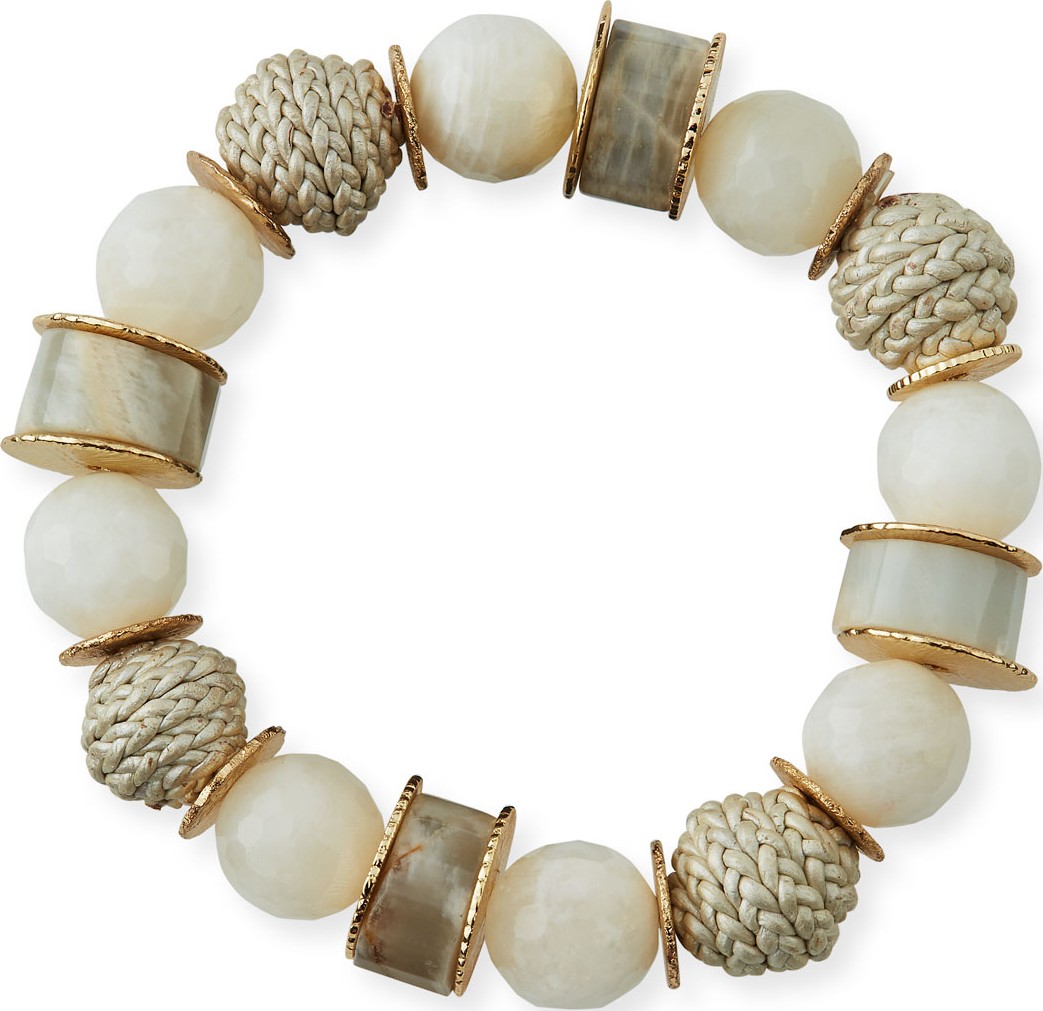 Akola Moonstone & Leather Stretch Bracelet, White
