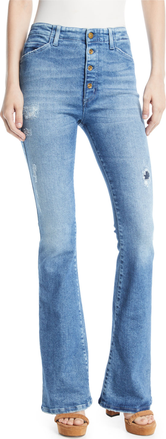 Acynetic Friya Sharon Gene Mid-Rise Flare-Leg Jeans with Exposed Fly