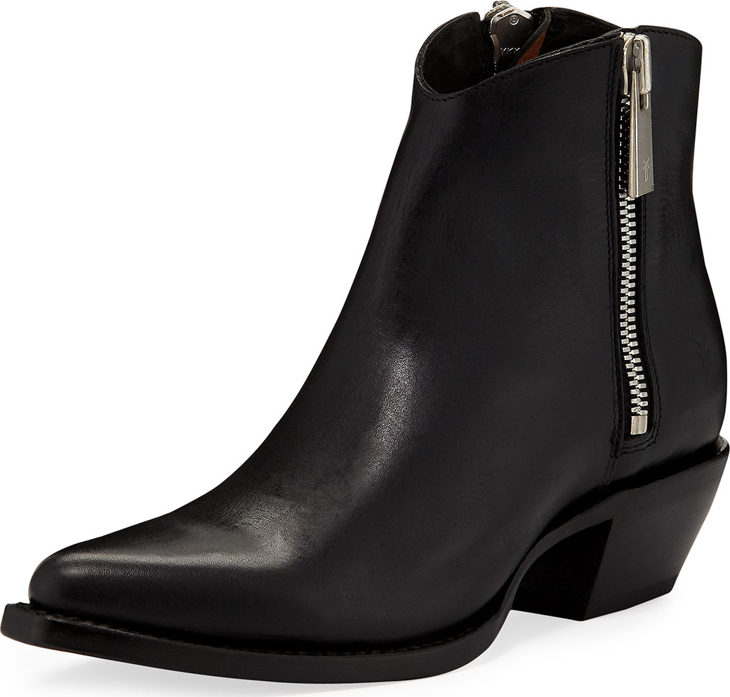 Frye Sacha Leather Zip Shortie Boots
